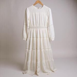 Annah Hariri Maxi Dress Sz 8 White Eyelet Lace L/S Modest Prairie Cottagecore